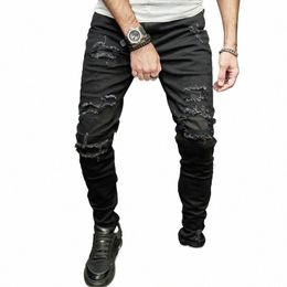 men's Skinny jeans Casual Slim Biker Jeans Denim Patchwork Distred Tassel hiphop Ripped Pants Wed Pencil Pants 17B06 z4Fe#