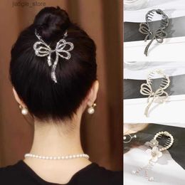 Hair Clips Retro Butterfly Hair Clip with Beads High Pill Head Pearl Hair Clip Elegant Womens Hair Clip Horsetail Buckle Hair Accessories Y240329