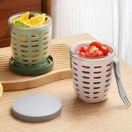 Cups Saucers Leak-proof Salad Box Portable Fruit Cup On-the-go With Draining Compartments Capacity Anti-leakage Storage