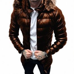 2023 Lg Sleeve Parka Jacket Casual Windproof Padded Puffy Outwear&Fur Hood Men's Fi Winter Solid Zipper Coats Streetwear s6By#