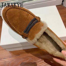 Casual Shoes Winter Warm Round Toe Women's Flat Loafers Fur Inside Ladies Causal Brown Office Lady Home For Women Mujer