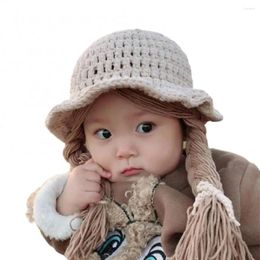 Berets Knitted Po Prop Baby Fashion Hat Girls Braided Wig Chin Strap Caps Bucket