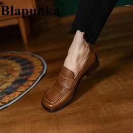 Casual Shoes Blapunka Women Genuine Leather Loafers Square Toe Hand Made High Quality Penny Woman Slip-ons Autumn Winter