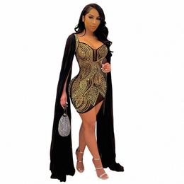 beautiful Flare Cape Sleeve Mesh Crystal Dr Sparkle See Through Sequin Bodyc Party Club Dres Birthday Outfits Prom Dr 12wH#