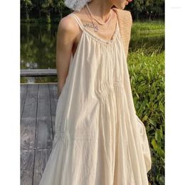 Casual Dresses Summer Temperament French Fashion Lazy Wind Loose Sling Dress Women Retro Long Skirt Holiday Seaside Beach