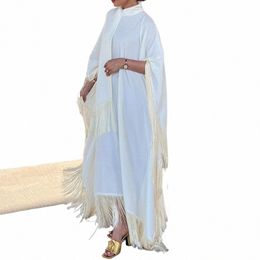 2023 New Dignified Muslim Bat Sleeve Tassel Robe Light Apricot Eid Al-Fitr Party Evening Dr Morocco Turkey Dubai Robe N9gY#