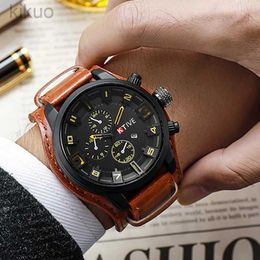 Wristwatches Vintage Men Watch Leather Strap Sports Quartz Mens Watches Fashion Big Dial Date Business Electronic Wrist watch Clock for Men 24329