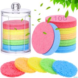 Lastoortsen 100 Pieces Compressed Facial Sponges with Plastic Storage Container for Daily Face Wash, Deep Pore Cleansing, Exfoliating