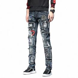 2023 Spring and Autumn New Fi Trend Ripped Stitching Jeans Men Casual Slim Comfortable Breathable High-Quality Pants 28-36 k01R#