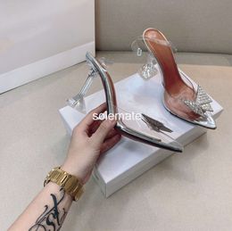 2024 Designer Dress Shoes Transparent Diamond Bow High Heel Shine Cap Toe Heels Fine Tip with The Empty Sexy Womens sandals Summer Crystal Fairy Wind 35-40