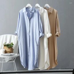 Casual Dresses White Shirt Dress For Women Linen Cotton Clothing 2024 Spring Summer Vintage Oversized Pure Long Midi