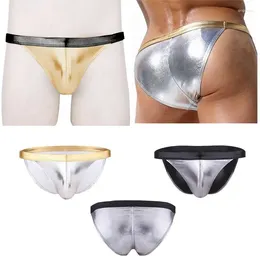 Underpants Men's Briefs Underwear PU Leanther Breathable Sexy Low Rise Pouch Jockstrap Gold Silver Gay Sissy Panties