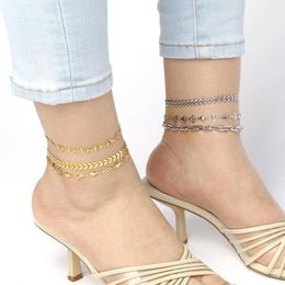 Anklets Trendy Stainless Steel Star Leaf Cross Anklet For Women Gold Colour Chain Bracelet Summer Beach Foot Leg Jewellery Gift 23cm