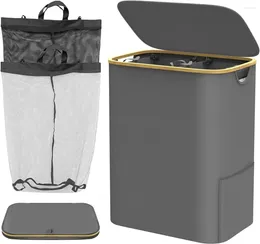 Laundry Bags HAPPYMATE Hamper With Lid Large Basket For 150L 2 Sections Removable Inner