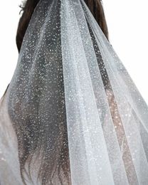 topqueen V101 Glitter Wedding Veil Sparking Bridal Veil 1 Tier Luxury Cathedral Length Champagne Coloured Bride Accories VEU B6MN#