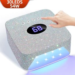 54W UV LED Nail Dryer Bling-bling Rechargeable Nail Lamp with Smart Sensor Wireless Portable Gel Polish Curing Manicure Tools 240318