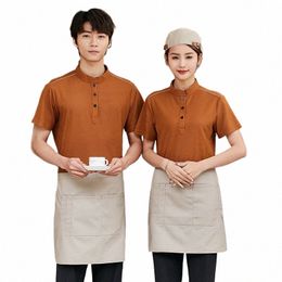 waiter Workwear T-shirt Short Sleeve Summer Breathable Catering Restaurant Hot Pot Staff Clothing Milk Tea Hamburger Work Clothe Q7xh#