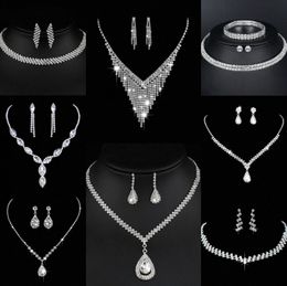 Valuable Lab Diamond Jewellery set Sterling Silver Wedding Necklace Earrings For Women Bridal Engagement Jewellery Gift U2hS#