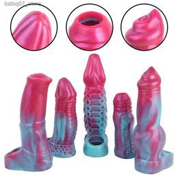 Other Massage Items Monster Animal Wolf Dog Knot Silicone Penile Tube Expander Adult Sex Toy Mens Horse Rooster Expander Fantasy Sheath Tool Q240329