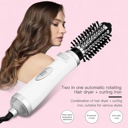 Rotational Professinal Hair Dryer Comb Straightening Brush 2 in 1 Salon Blower Multifunctional Styling Tools Straight and Curler 240329