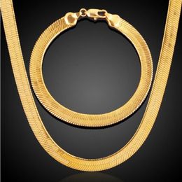 Men Women Hip Hop Punk 18K Real Gold Plated 7 10MM Fashion Thick Snake Chain bracelets Necklaces Jewelry Sets Costume Jewelry248M