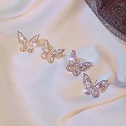 Backs Earrings Temperament Elegant Women Silver Needle Butterfly Girls Rhinestone Stud Fashion Jewellery