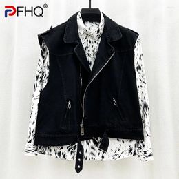 Men's Vests PFHQ Zippered Motorcycle Vest Jackets Trendy Safari Style Function Short Denim Wearproof Outdoor Waistcoat Summer 21Z4253