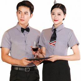 wholesale Hotel Waiter Workwear Summer Coffee Western Restaurant Shirt Short Sleeve Frt Desk Cier Uniform plus Size a5hG#