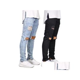 Men'S Jeans Mens 2 Colours Casual Knee Hole Zipper Design Elastic Waist Pencil Slim Fit Fashionable Urban Wind Style Cool Drop Deliver Dh6Ci