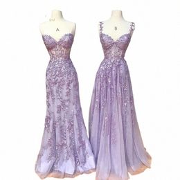 lilac Evening Dres 2023 Lg Lace Appliques Crystal Mermaid Sweetheart Sweep Train Corset Back Sleevel Prom Gowns Women N7ag#