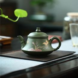 230CC Real Handmade Green Kettle Yixing Purple Clay Teapot Puer Tea Set Kung Fu Zisha Teaware 240315