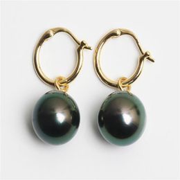 Natural 16mm Tahitian Black South Sea Shell Pearl Earring 18k gold Irregular Beautiful Jewellery Charming Gift For Her Flawless283p