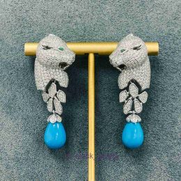 High luxury designer earrings 925 Silver Plated High Carbon Diamond Blue Pine/Carter Jaguar Series/Blue Pine Cheetah Earrings Original 1to1 With Real Logo