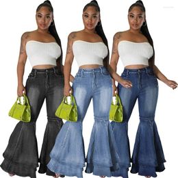 Women's Jeans Women Big Flared High Waist Casual Versatile Wide Leg Blue Washed Denim Pants Female Cotton Stretch Trousers