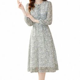 evnisi Women Elegant Chiff Print Lg Sleeve Dr O-Neck Office A-line Dres Chic Party Vestido For Women 2024 Spring R5y1#