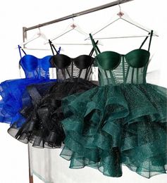 model Blink Emerald Short Prom Cocktail Dres 2023 Little Black Dr Swetheart Gillter Ruffles Mini Evening Ocn Gown a62g#