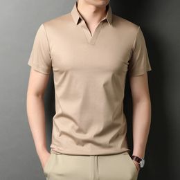 MLSHP Mercerized Cotton Polo Shirt Men High Quality Short Sleeve Turn Down Collar Solid Color Thin Casual Mens Tops 4XL 240329