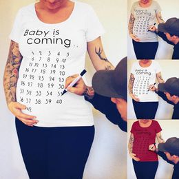 Summer Women Pregnancy Clothes Baby Is Coming Printed Maternity Short T Shirt Solid Top for Photography Photo Shoot Plus Size