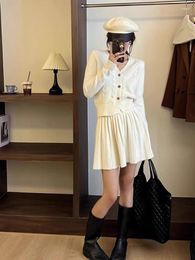 Casual Dresses Dress Red Knitted Women's Autumn Winter Short Skirt Pullover Sweater Suit V-neck Single-Breasted Two-Piece Set Spring And