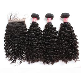 Bella Hair Hair Bundles with Closure Brazilian Virgin Curly Human Hair Weaves Natural Colour Extensions julienchina7075929