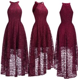 Sexy Halter Cheap Burgundy Lace Evening Dresses Halter Sleeveless High Low Designer Formal Occasion Wear Christmas Party Gown CPS17435565