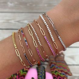 Chain 2023 Trendy Tennis Bracelet Jewellery Mticolor Crystal Gold Plated Stacking Paperclip Link Diamond Bracelets Drop Delivery Dhqdn