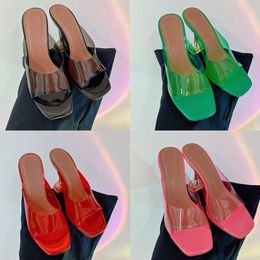 Amina Muaddi Heel Women Designer Sadnal Round Toe Hot Transparent Sandals Heels Party Wedding Mule Shoes