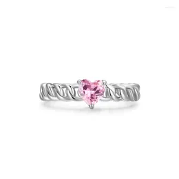 Cluster Rings S925 Sterling Silver Heart-shaped Pink Simulated Diamond Ring For Women's Chains With A Unique And Sweet Design