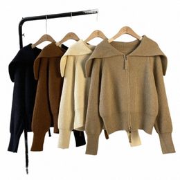 short Cardigans Turn Down Collar Solid Autumn Winter Plue Size Clothes Women Sweater Vintage Zipper Warm Thick Sueters De Mujer U26R#