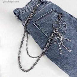 Waist Chain Belts Halloween dress up Double skull pendant Metal waist for men and women decorated jeans Hipster hip hop punk pants chain Y240329