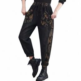 jeans Women 2022 Autumn Winter New Western Letter Printing Loose Trousers Female Grace Fi Stitching Harem Pants A730 a5fe#