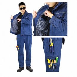 reflective Welding Denim Protective Fire Retardant Clothing Anti-Sparkling Uniform Repair Worker Durable Workshop Work Coverall z6dO#