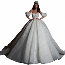 sexy Off Shoulder Wedding Dres Beautiful Backl Gorgeous Satin Exquisite Applique Fluffy Princ Style Bridal Gowns 2024 h47w#