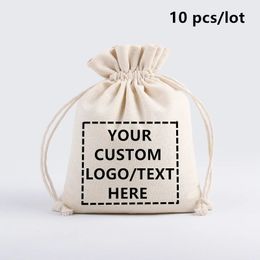 10 PcsLot Printing Linen Drawstring Bags for Christmas Party Wedding High Quality Custom Cotton Pouches Personalize Sacks 240328